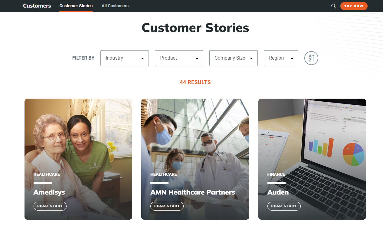 Screenshot of Rapid7's customer story pages