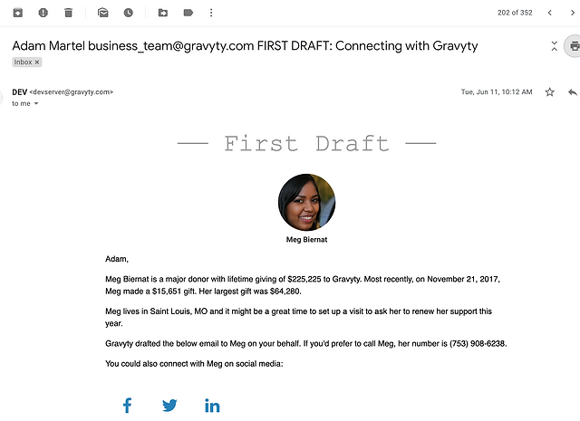 Screenshot of Gravyty's email template