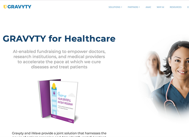 Screenshot of Gravyty's healthcare pages